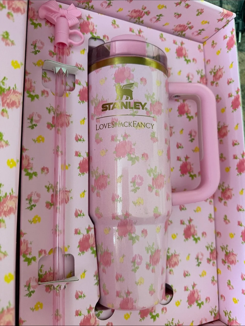 Love Shack Fancy Stanley Collab 30oz Pink Floral Tumbler with Bow Straw Topper - Picture 14 of 14